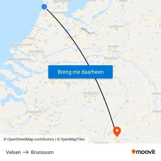 Velsen to Brunssum map