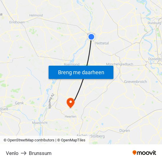 Venlo to Brunssum map