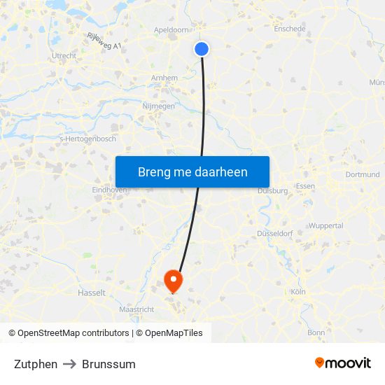 Zutphen to Brunssum map