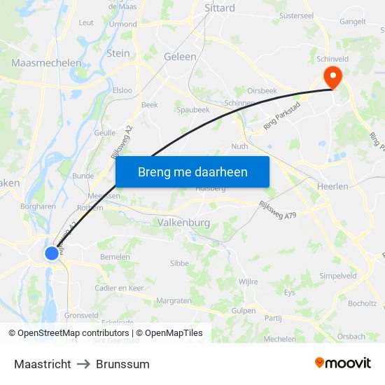 Maastricht to Brunssum map