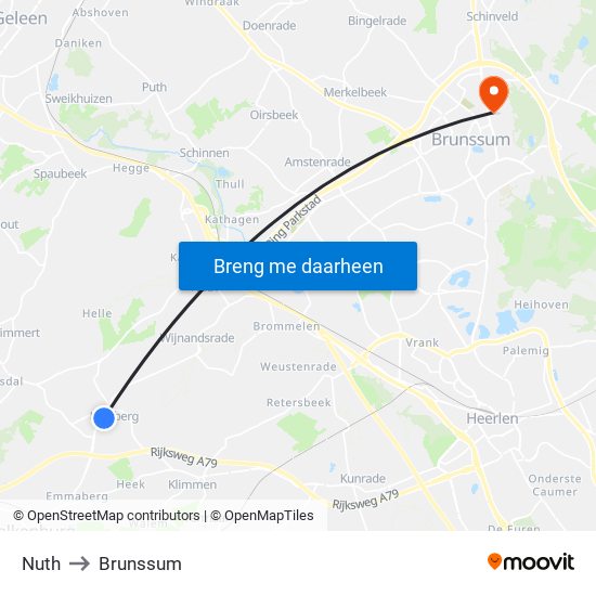 Nuth to Brunssum map