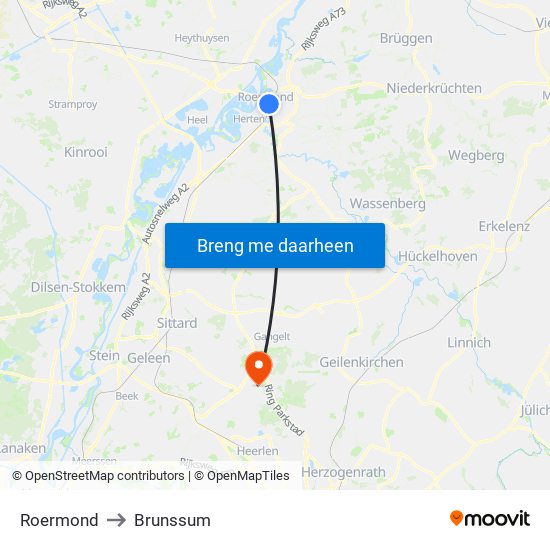 Roermond to Brunssum map
