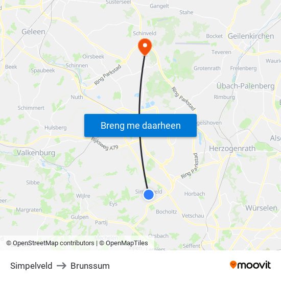 Simpelveld to Brunssum map