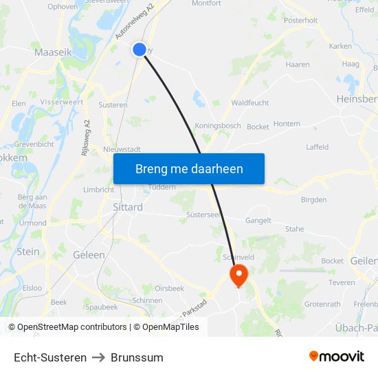 Echt-Susteren to Brunssum map