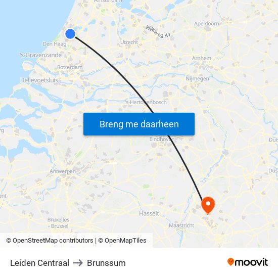 Leiden Centraal to Brunssum map