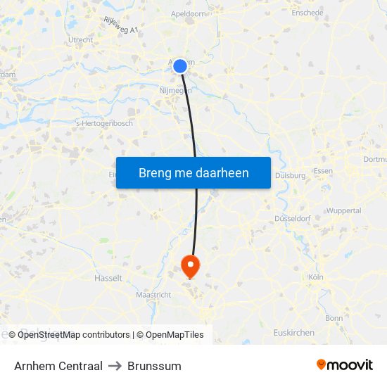 Arnhem Centraal to Brunssum map