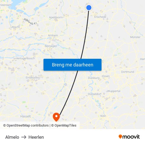 Almelo to Heerlen map