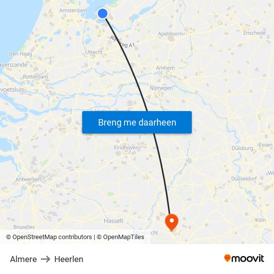 Almere to Heerlen map