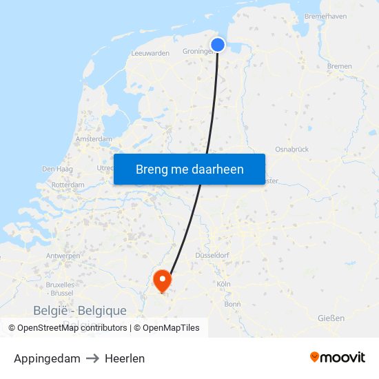 Appingedam to Heerlen map
