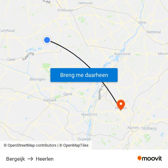 Bergeijk to Heerlen map