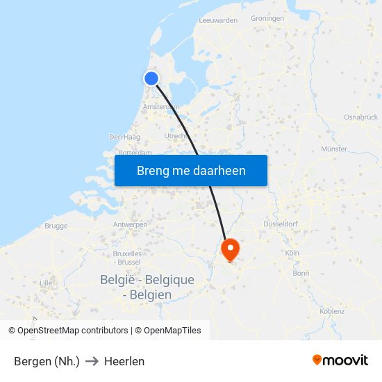 Bergen (Nh.) to Heerlen map