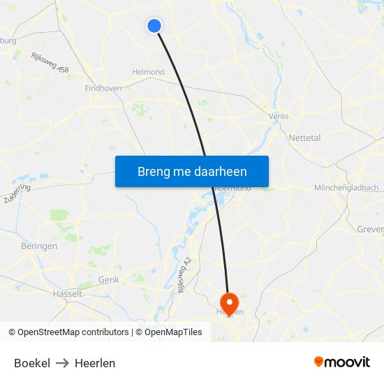 Boekel to Heerlen map