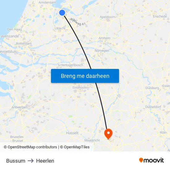 Bussum to Heerlen map