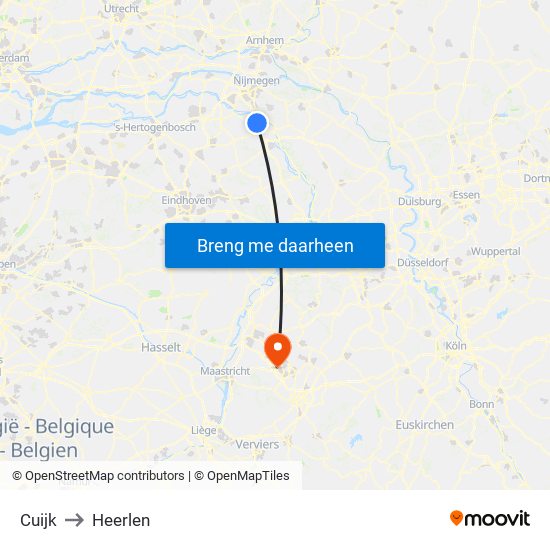 Cuijk to Heerlen map