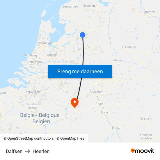 Dalfsen to Heerlen map