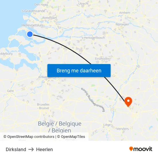 Dirksland to Heerlen map