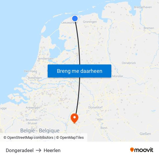 Dongeradeel to Heerlen map