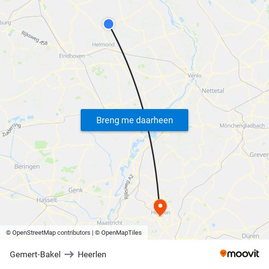 Gemert-Bakel to Heerlen map
