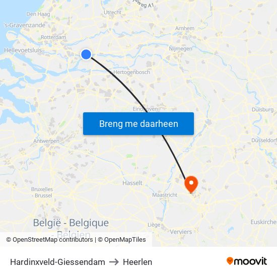 Hardinxveld-Giessendam to Heerlen map