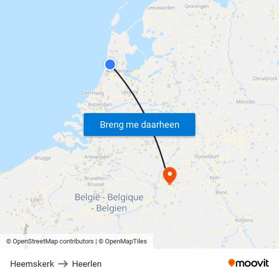 Heemskerk to Heerlen map