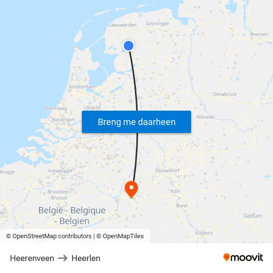 Heerenveen to Heerlen map