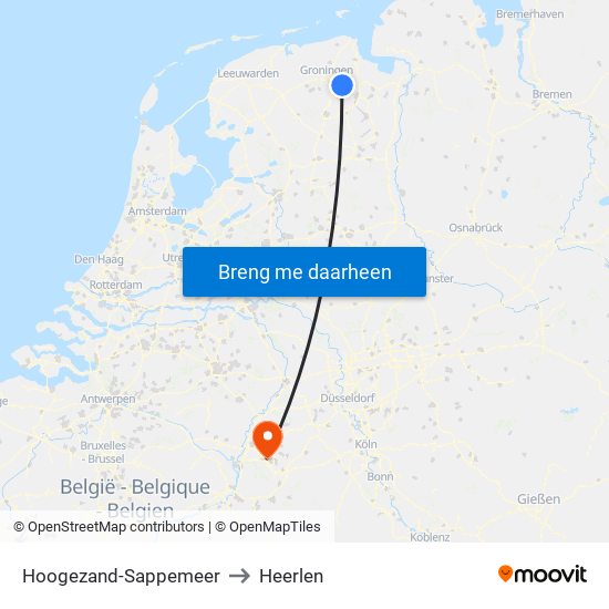 Hoogezand-Sappemeer to Heerlen map
