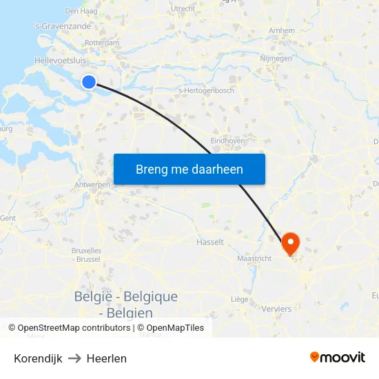 Korendijk to Heerlen map