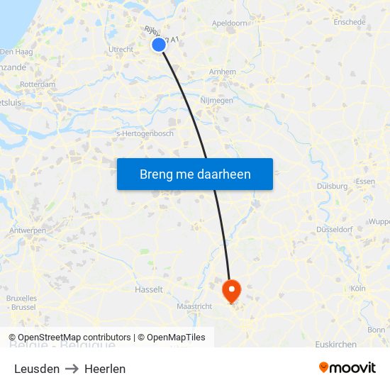 Leusden to Heerlen map