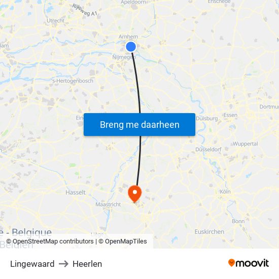 Lingewaard to Heerlen map