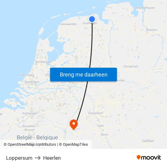 Loppersum to Heerlen map