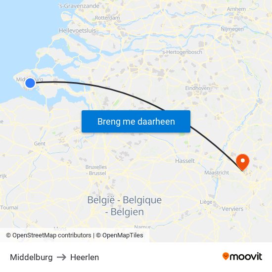Middelburg to Heerlen map