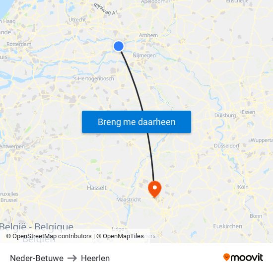 Neder-Betuwe to Heerlen map