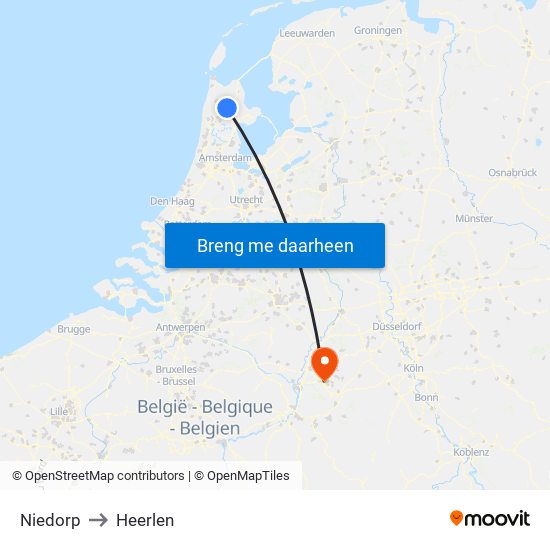 Niedorp to Heerlen map