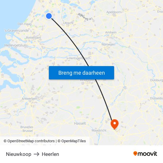 Nieuwkoop to Heerlen map