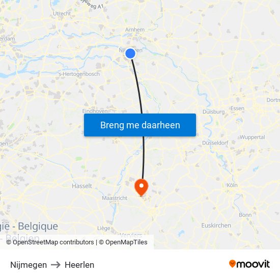 Nijmegen to Heerlen map