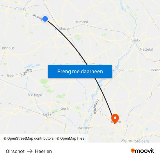 Oirschot to Heerlen map