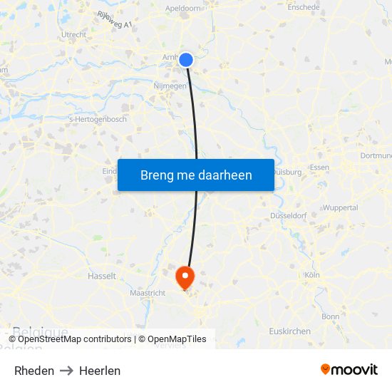 Rheden to Heerlen map