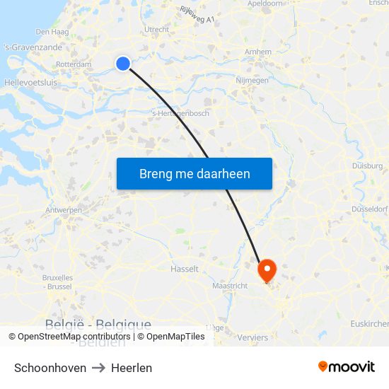 Schoonhoven to Heerlen map