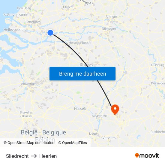 Sliedrecht to Heerlen map