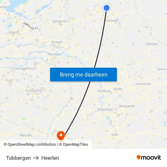 Tubbergen to Heerlen map