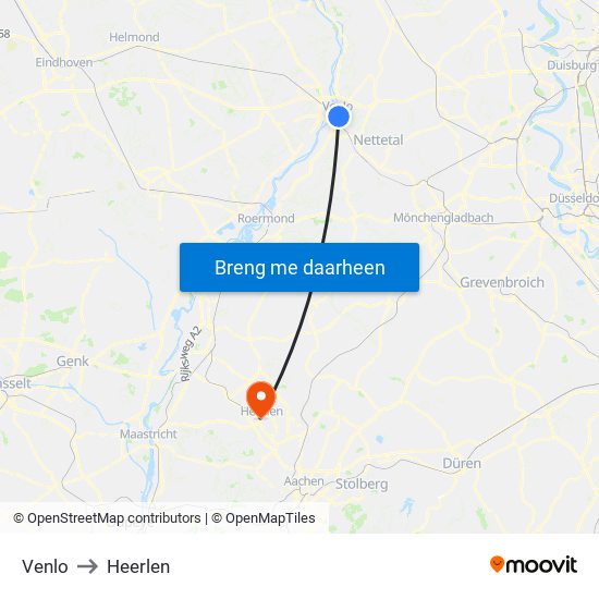 Venlo to Heerlen map