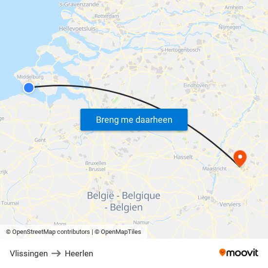 Vlissingen to Heerlen map