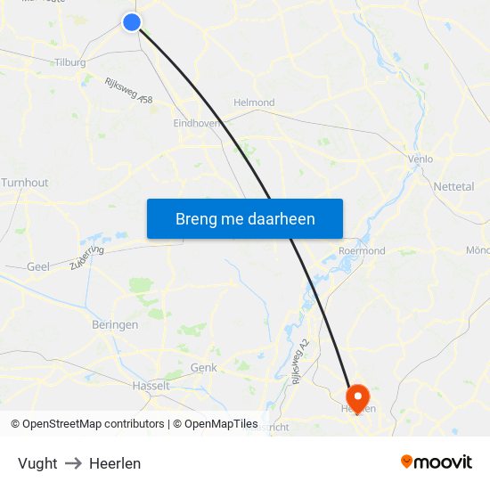 Vught to Heerlen map