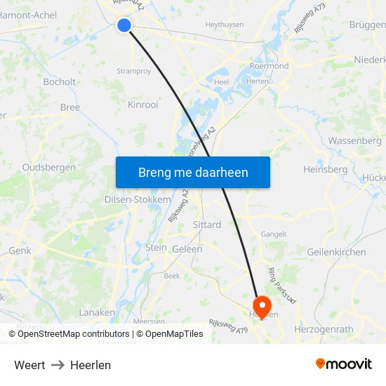 Weert to Heerlen map