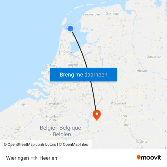 Wieringen to Heerlen map