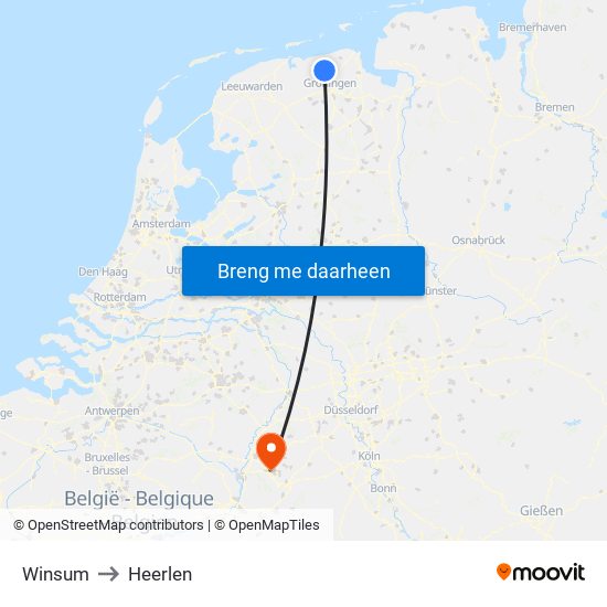 Winsum to Heerlen map