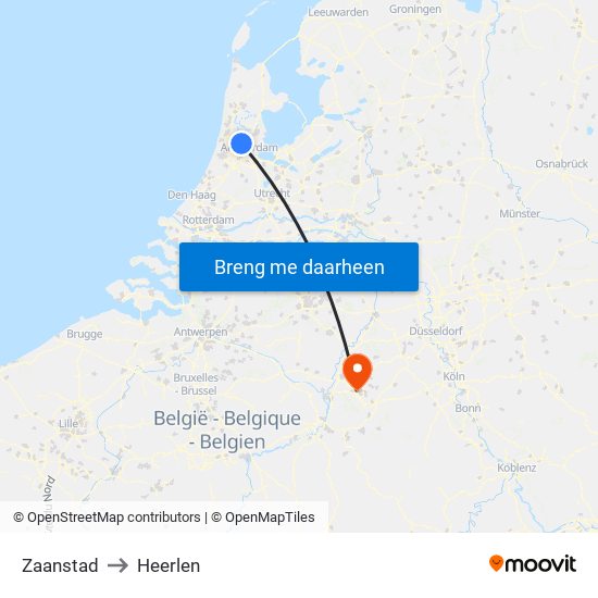 Zaanstad to Heerlen map
