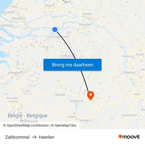 Zaltbommel to Heerlen map