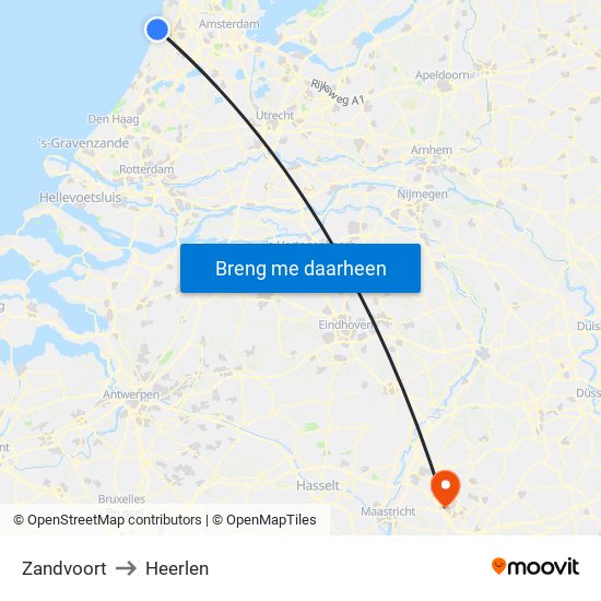 Zandvoort to Heerlen map