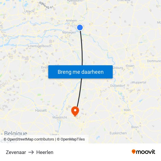 Zevenaar to Heerlen map